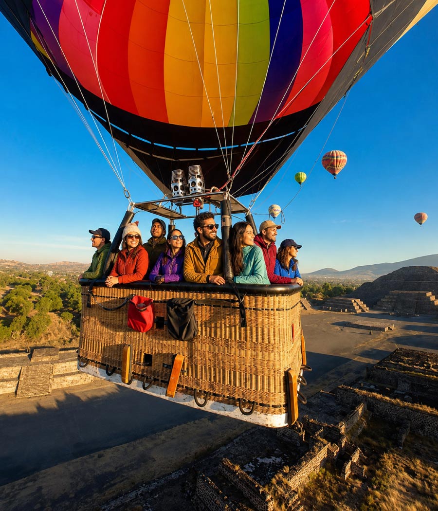 Globo aerostático sobre las pirámides de Teotihuacán